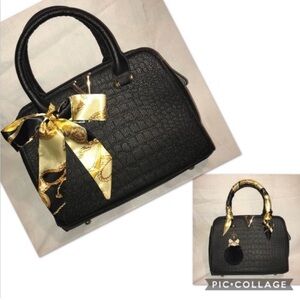 Twilly  Handbag Headband Scarf Black Gold (1)